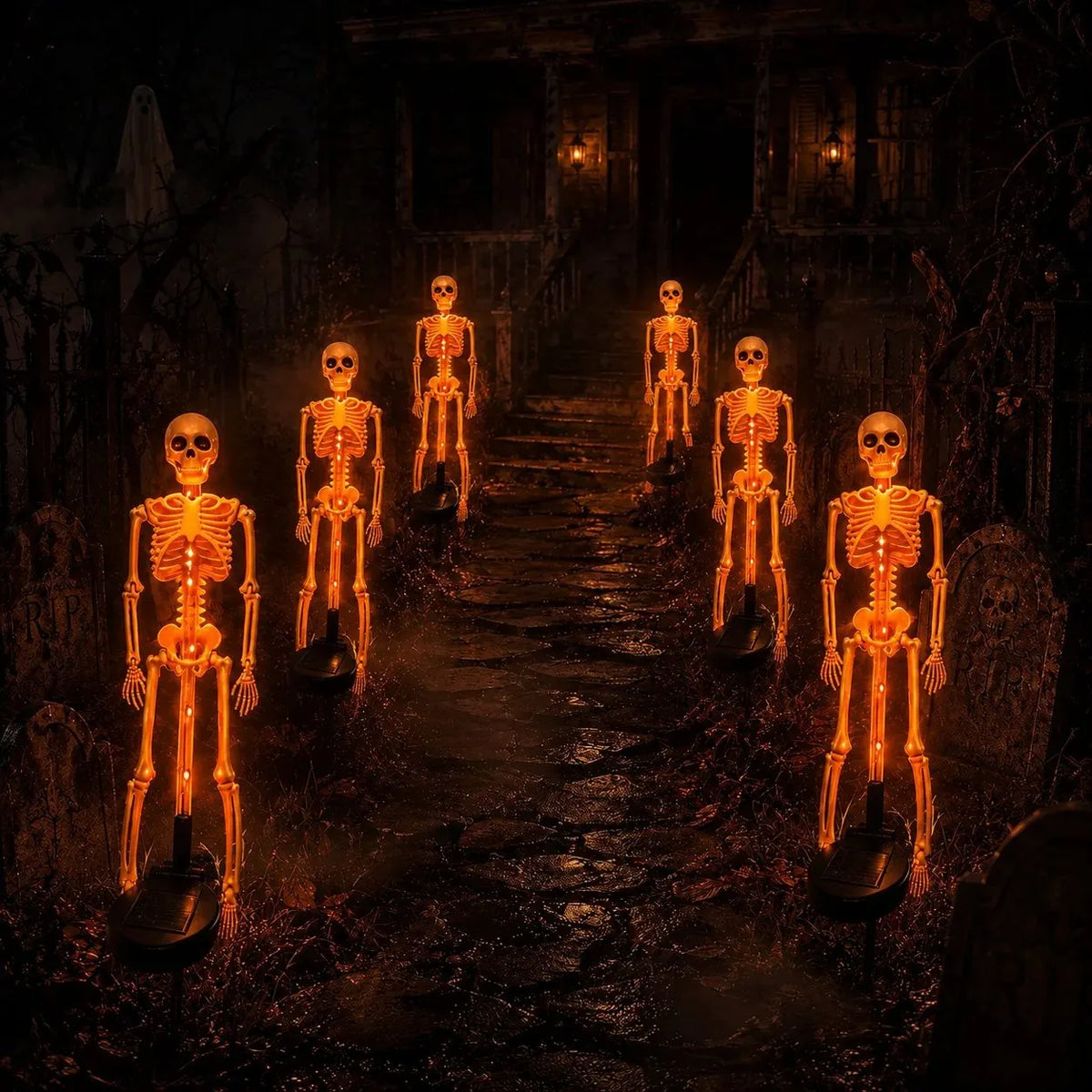 🎉[🎃Halloween sales🎃]Halloween Skull Solar Garden Lights | Waterproof Outdoor LED Skull Stake Lights for Yard, Lawn & Pathway Decor