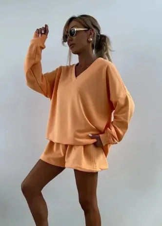 Women's V-neck Long-sleeved Casual Two-piece Suit