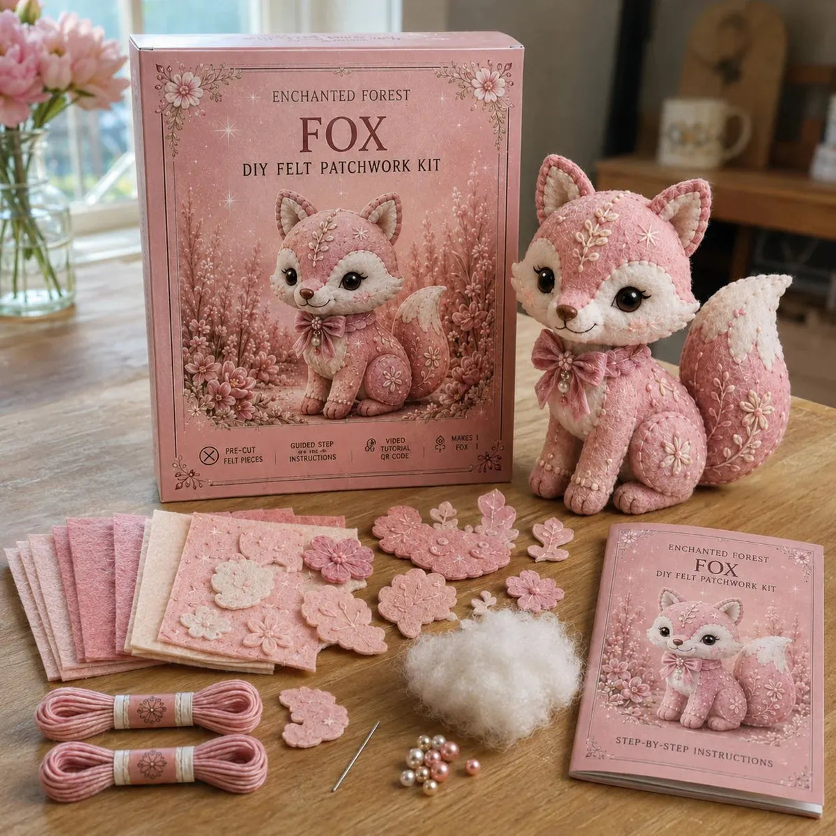 🎉💗Pink Woodland Friends DIY Felt Sewing Kit – Make Your Own Cute Animal