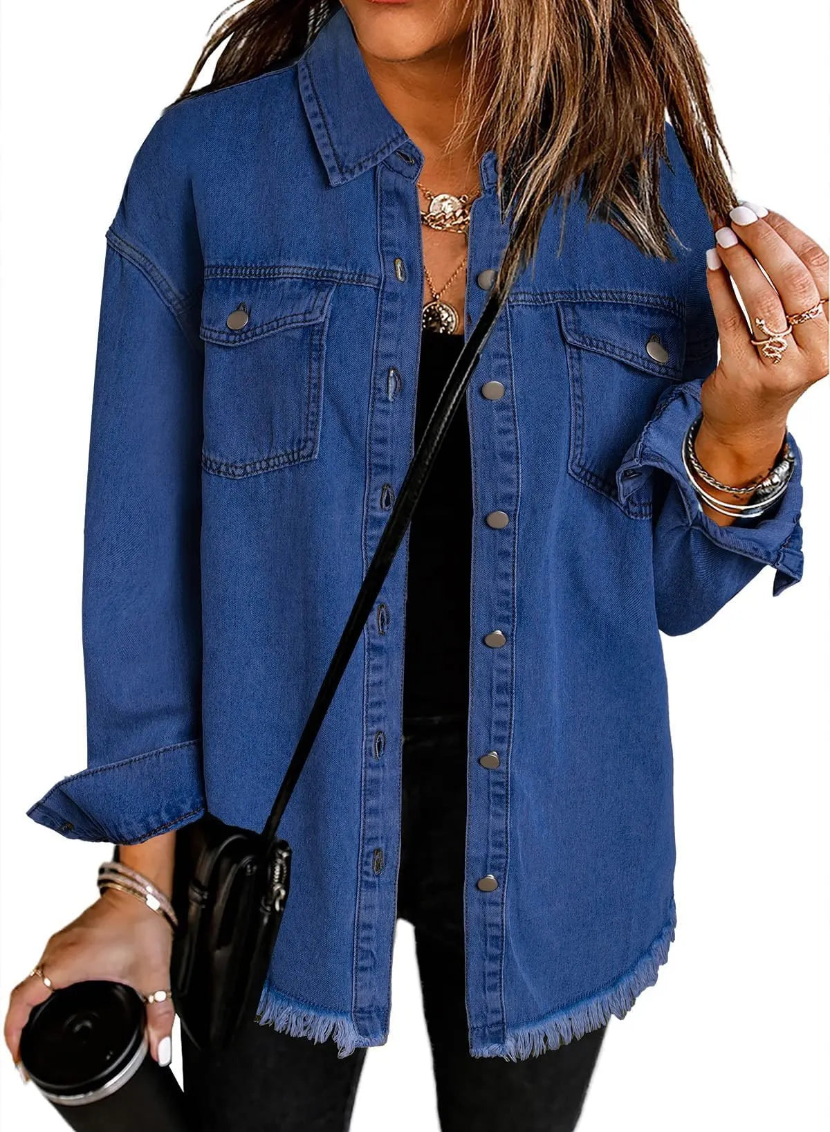 WOMEN'S CASUAL DENIM BUTTON DOWN DISTRESSED JACKET