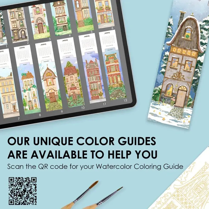 ✨🎨12 Sheets 140lb Watercolor Coloring Bookmarks – Townhouse Edition