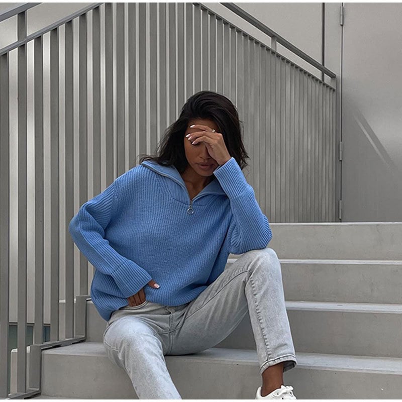 Zip-up Lapel Sweater