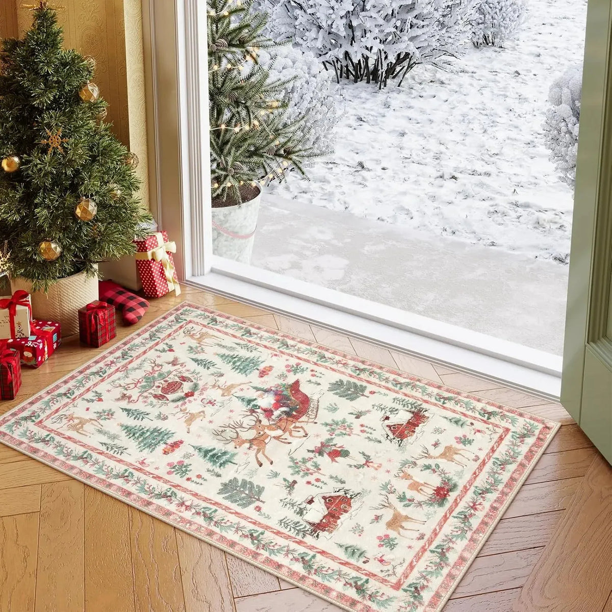 🎉 🔥Soft Christmas Tree Santa Claus Carpet Runner