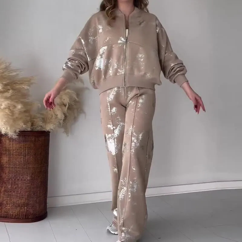 Solid Color Sequin Design Sweatshirt Set