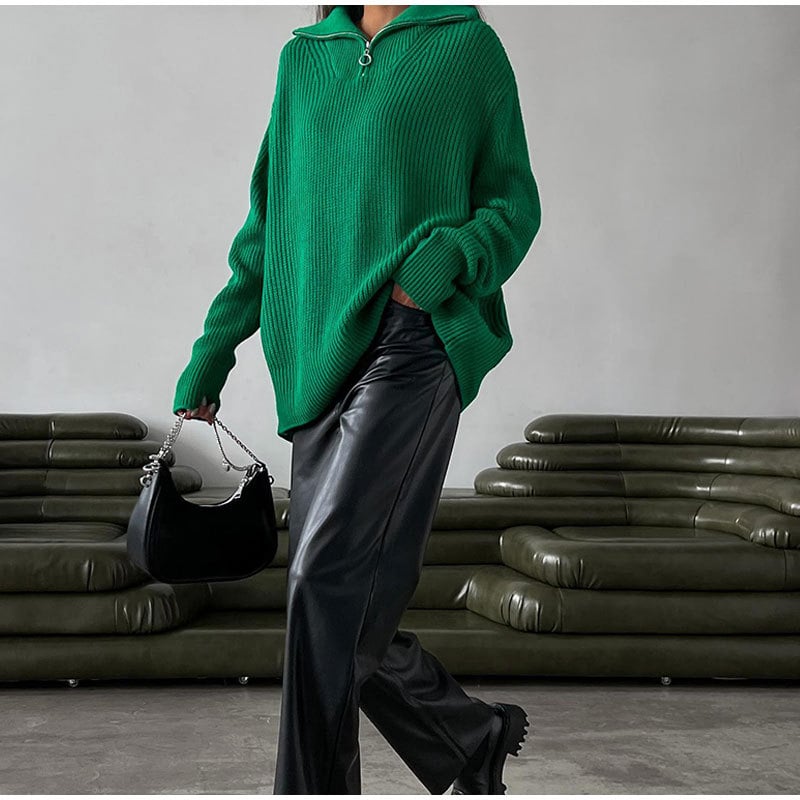 Zip-up Lapel Sweater