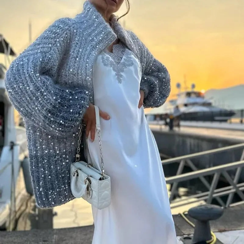 🔥Knitted Sweater Jacket With Monochromatic Sequins