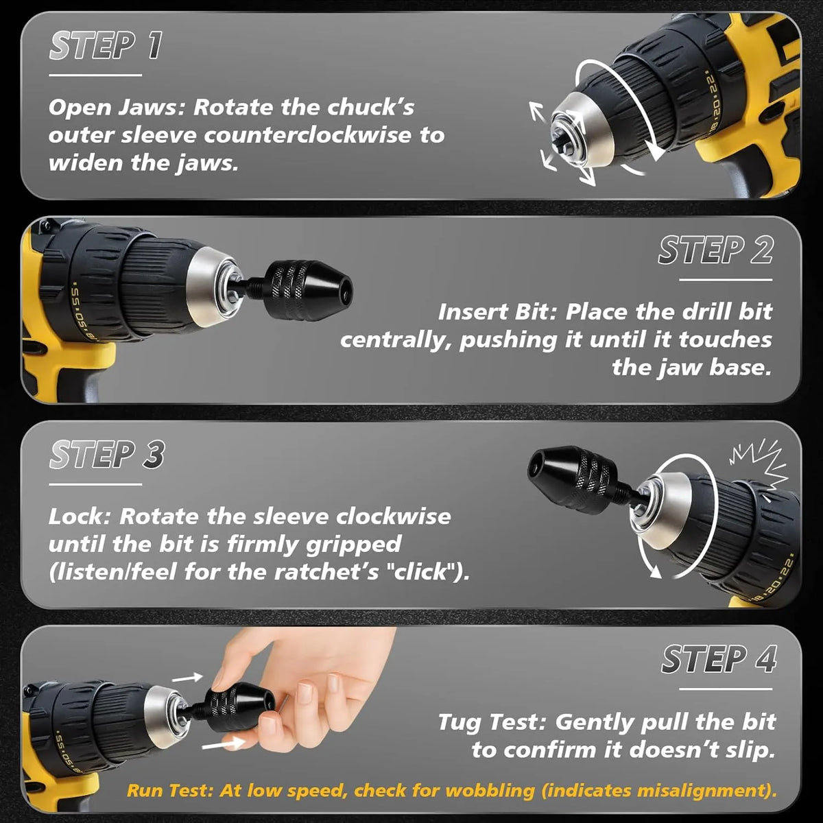 🔥HOT SALE🔥3-Piece Keyless Drill Chuck Adapter Set, 0.3-3.6mm and 0.6-8mm for Impact Drivers and Power Drills