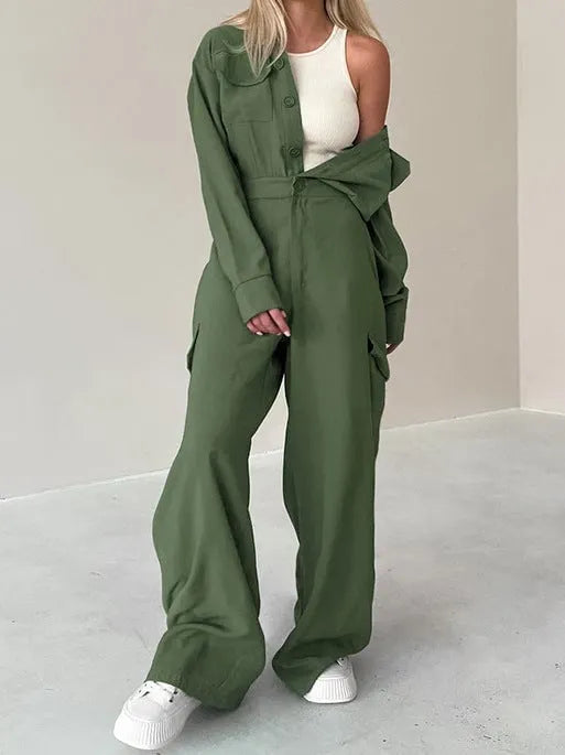 Plain Casual Long Sleeve Jumpsuit