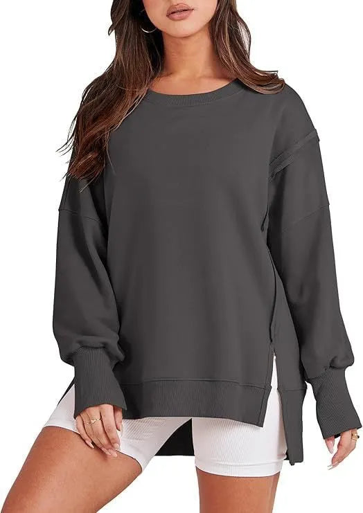 ✨ Women's Oversized Crew Neck Sweatshirt Slit Pullover(Buy 2 Free Shipping)