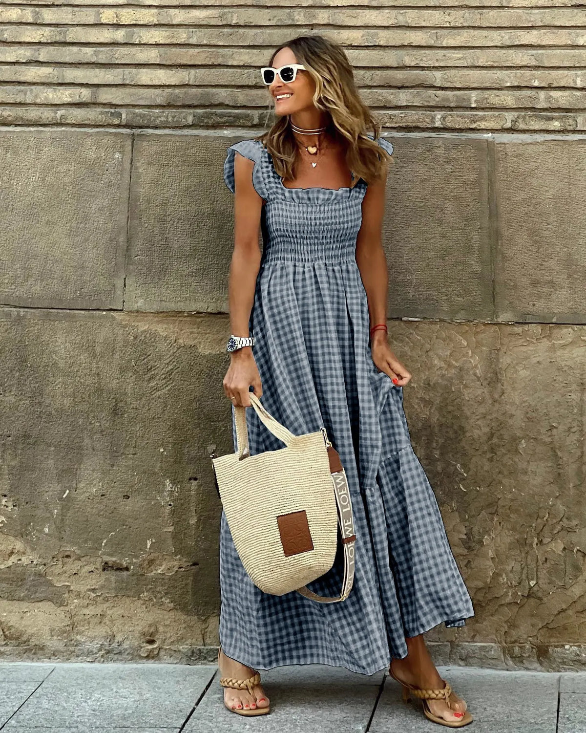 Spaghetti Strap Flounce Long Dress