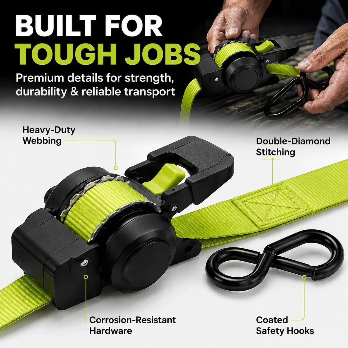 🔥HOT SALE🔥⚡Green Ratchet Straps 11.5ft – 1500LB Hold for Moves & More
