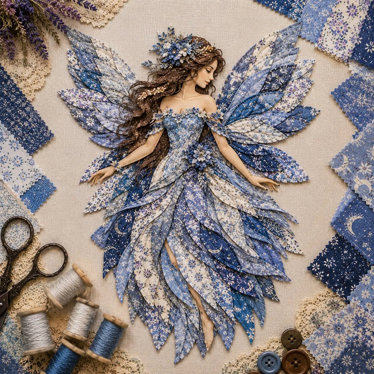 🔥HOT SALE🔥🧚‍♀️🌸 Premium Fairy Patchwork DIY Kit | High-Quality Layered Fabric with Floral Wings DIY Handmade Fantasy Wall Decor ✨15*12cm
