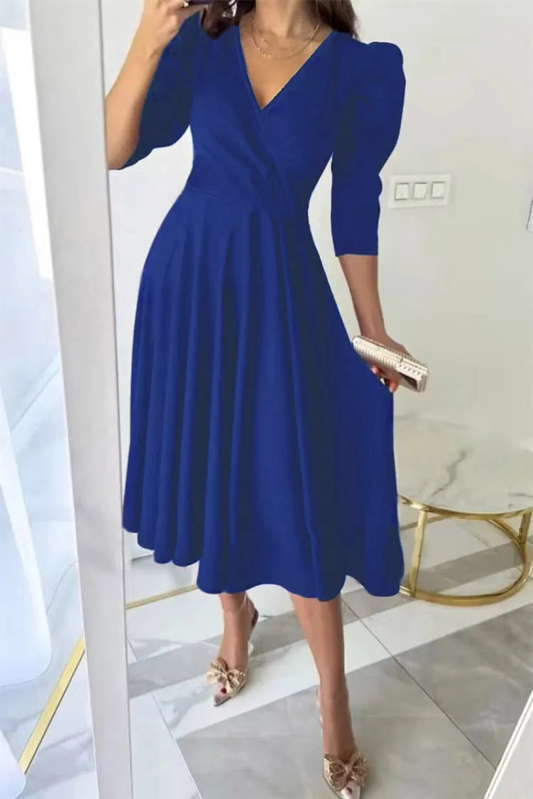 🌸Spring Specials💐 Women's V-Neck Pleated Waist-slimming Midi Dress