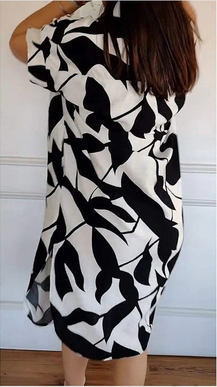 Fashion casual shirt dress with printed & short sleeves