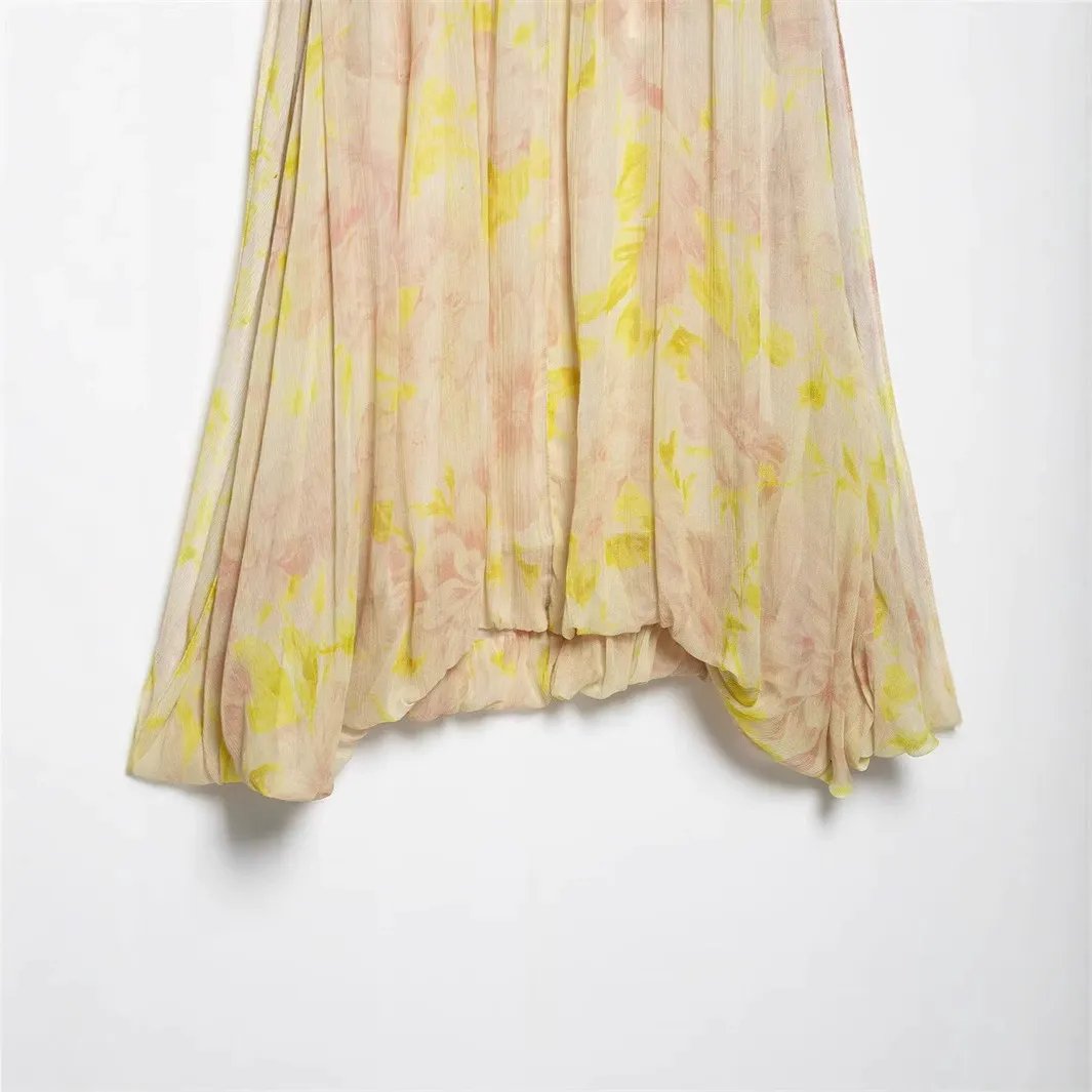 Puff Sleeve Asymmetric Hem Printed Shirt