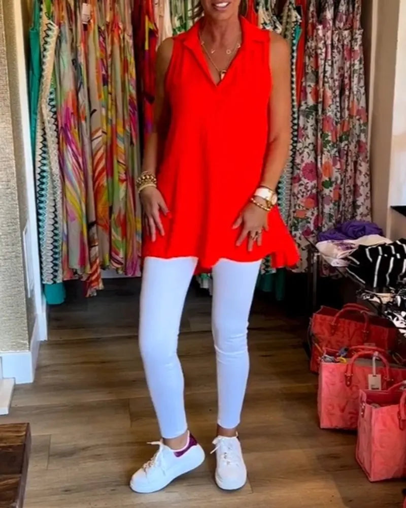 Sleeveless lapels shirred top (Buy 2 Free Shipping)