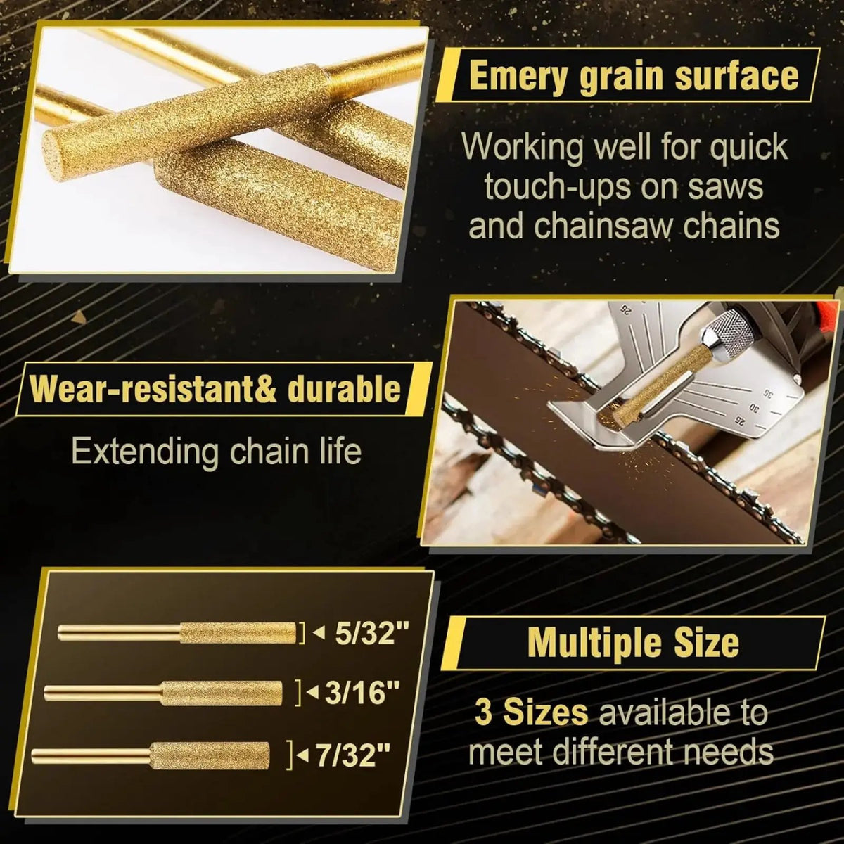 🔥 HOT SALE 🔥Diamond Chainsaw Sharpener,3 Sizes 4mm/4.8mm/5.5mm,Polishing Grinding Tool for Electric Chainsaw & Stone Carvings