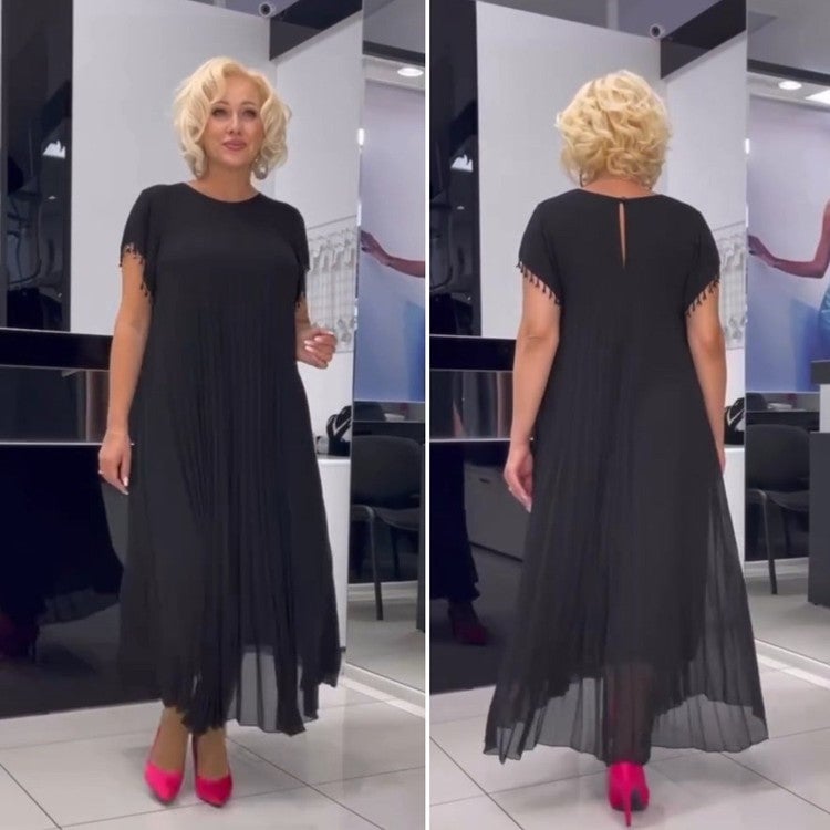 🌸Round Neck Short Sleeve Pleated Dress