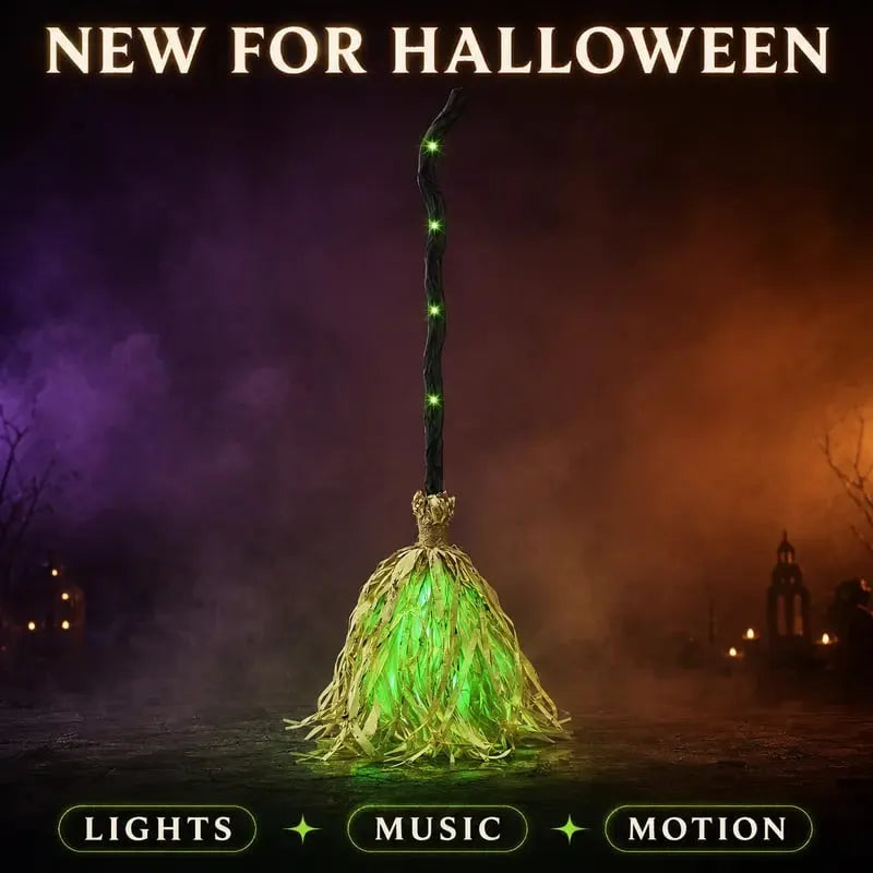 🎃40% OFF TODAY🧹Animated Dancing Witch Broom - Motion-Activated Light & Spooky Sound Decor✨