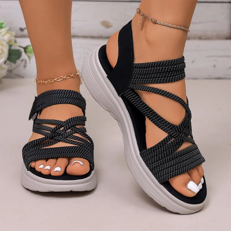 Women's sandals with elastic band, thick sole and arch support