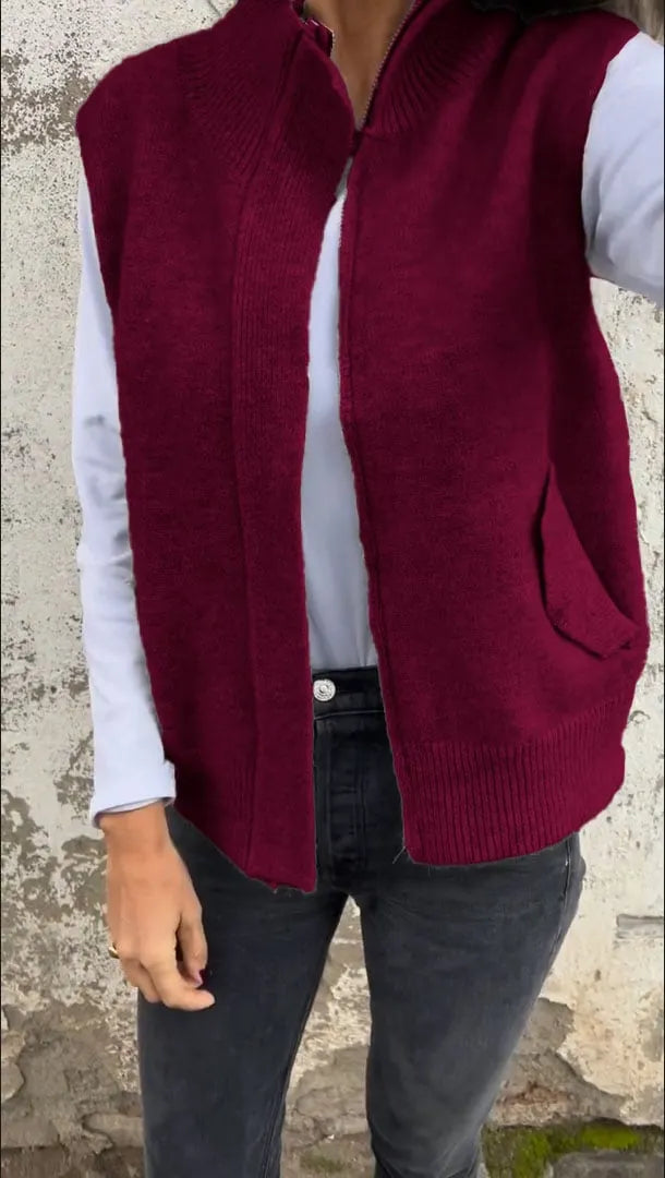 Women's Sweater Vest with Zipper and Pockets (Buy 2 Free Shipping)