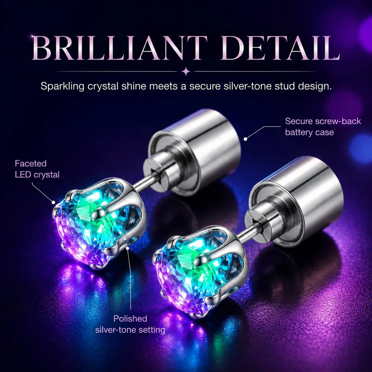 🔥 HOT SALE 🔥LED Light Up Crystal Stud Earrings – Colorful Glow, Unisex Party Style