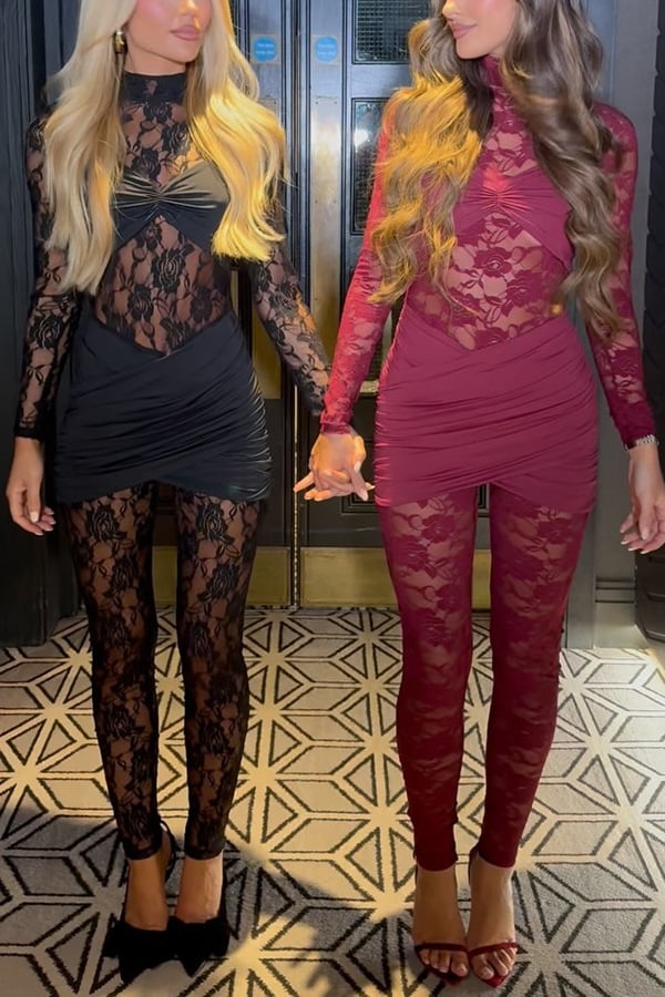 Sexy women's jumpsuit with lace patchwork