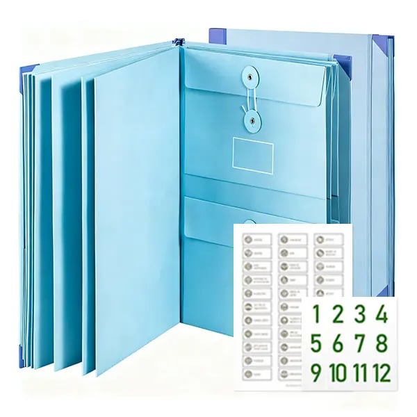 Accordion File Organizer Manila Pocket Document Folder for Passports, Birth Certificates & Important Papers, Office & Home Storage