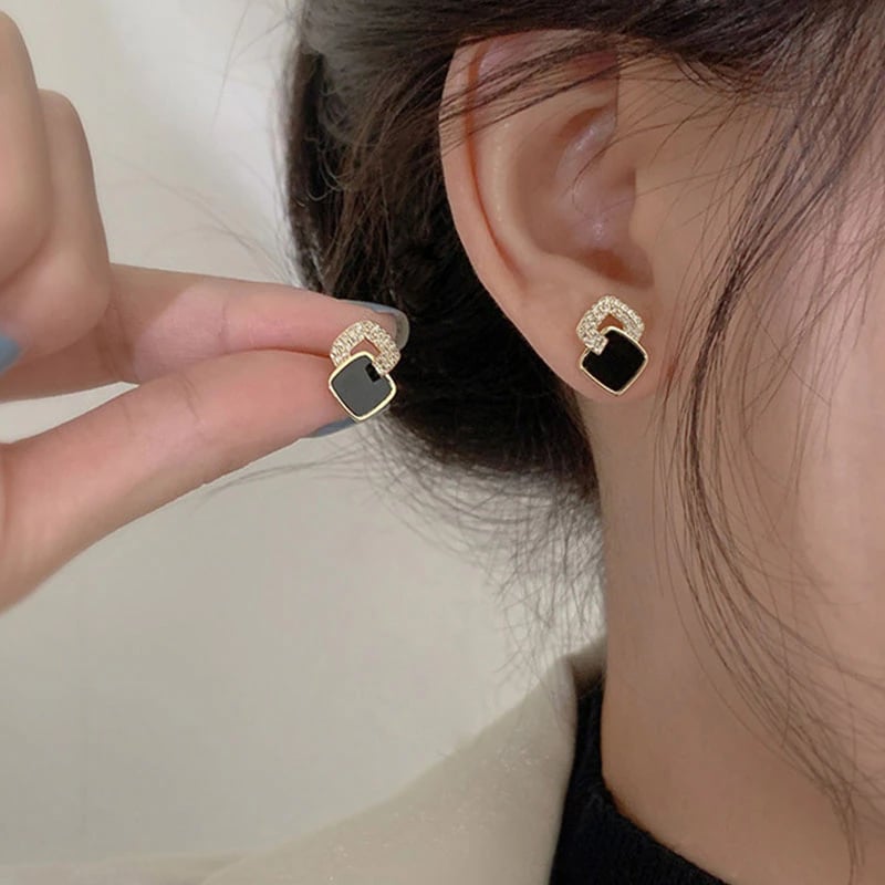 Korean Style Black Zircon Stud Earrings