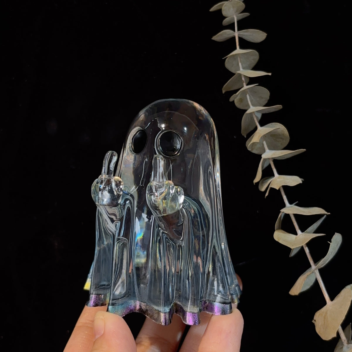 Handmade Shiny Middle Finger Ghost Ornament Resin Mold
