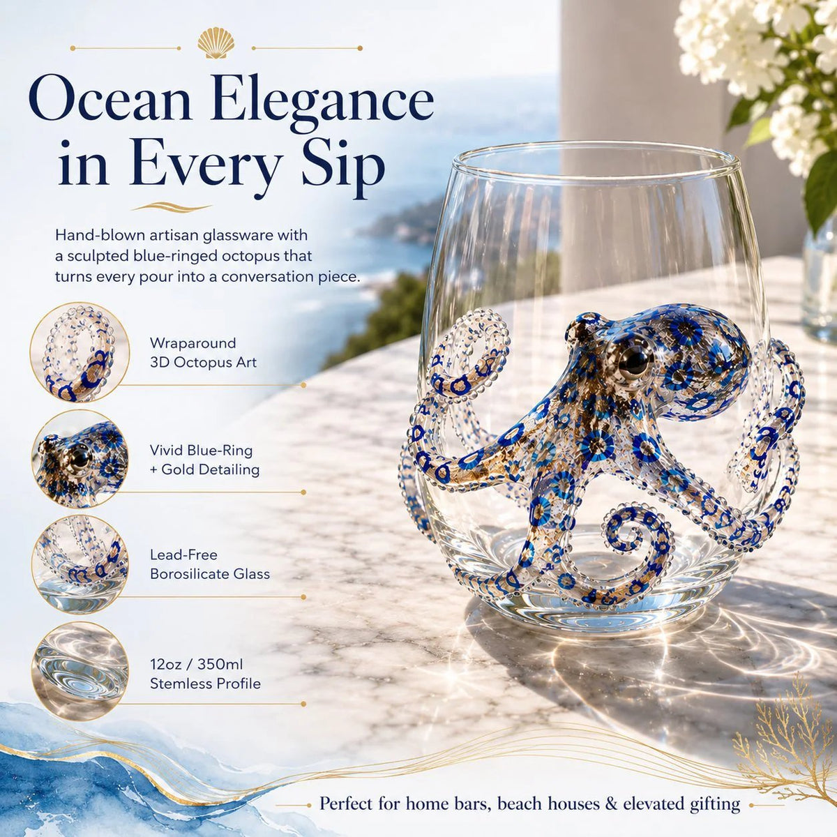 🎁The Perfect Beach House Gift🌊3D Ocean Animal Artisan Glassware Collection