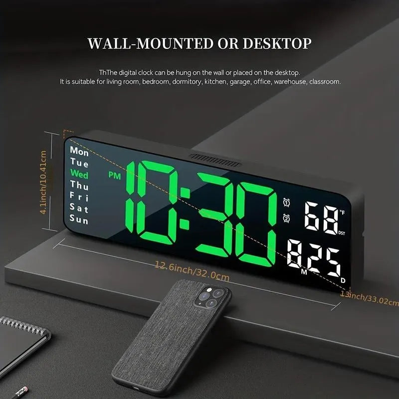 ⚡Prime Day Sale⚡13" Large Digital Clock with Temperature, Date, Auto DST, Night Light, Auto Brightness Dimmer