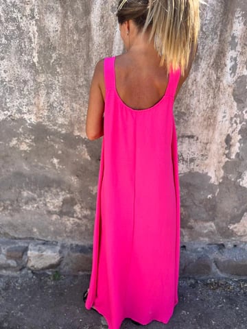 💕 Solid color dress for women with floral strap and U-neckline
