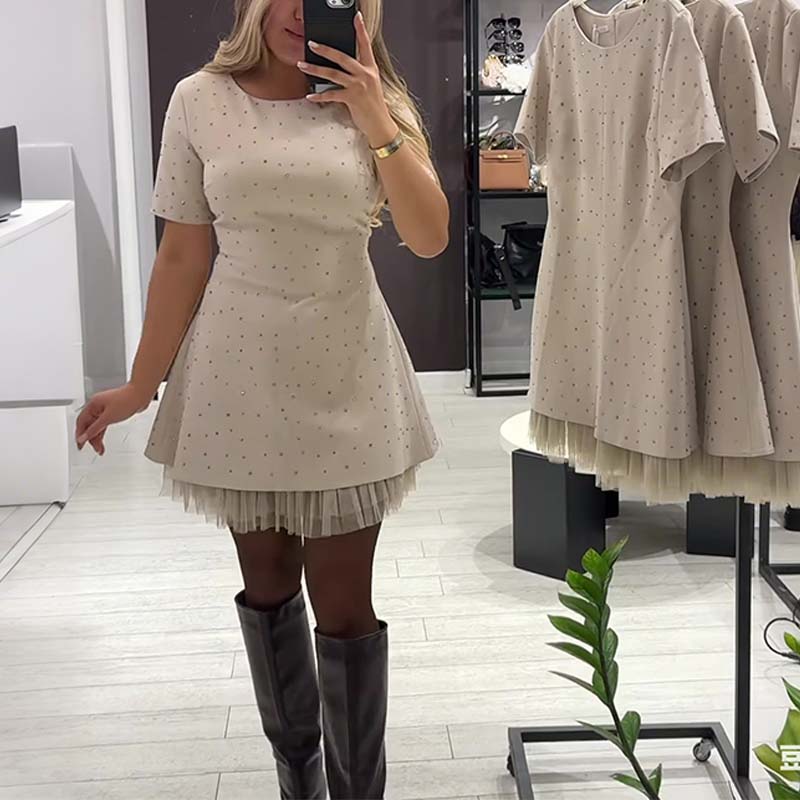 Women's Sparkly Lace Short Sleeve Mini Dress | Elegant and Sparkly