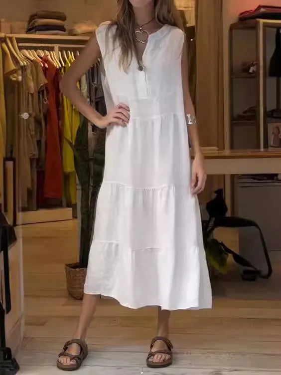 V-Neck Sleeveless Cotton-Linen Dress (Buy 2 Free Shipping)