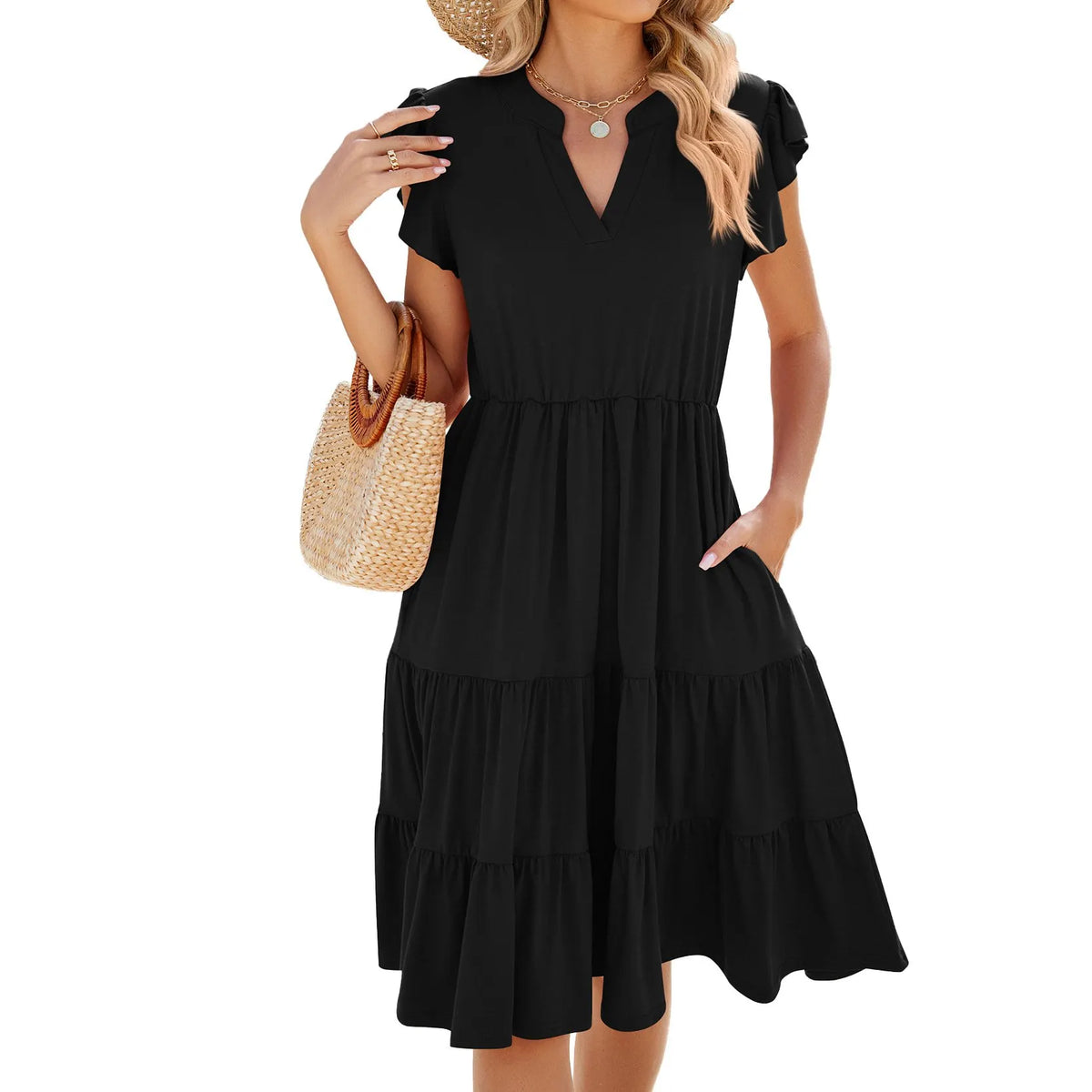 Women's Casual Ruffle Sleeve V-Neck Dress (Buy 2 Free Shipping)
