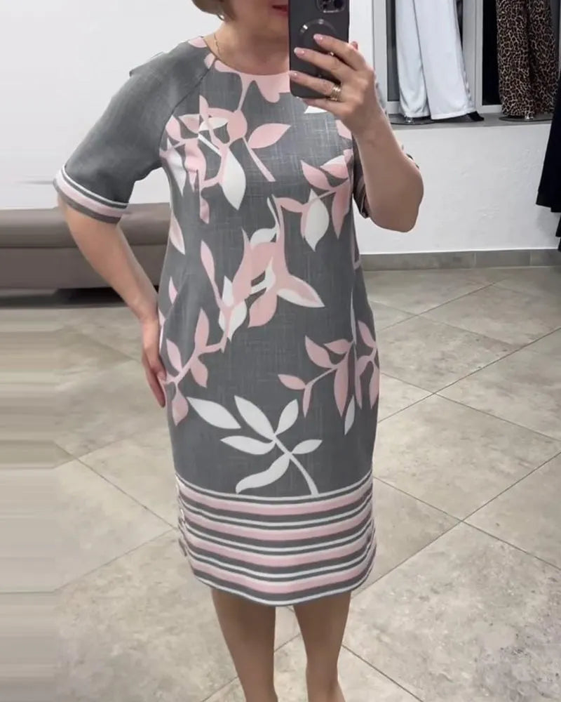Leaf stripe print casual dress
