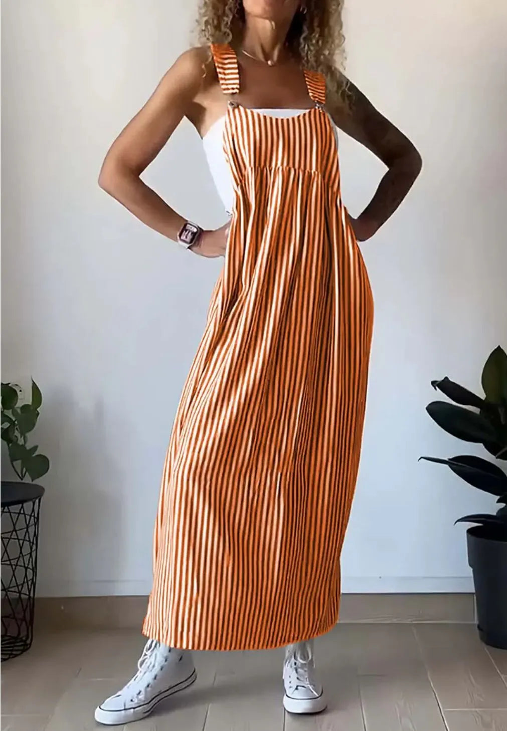 Casual striped suspender dress(buy 2 free shipping)