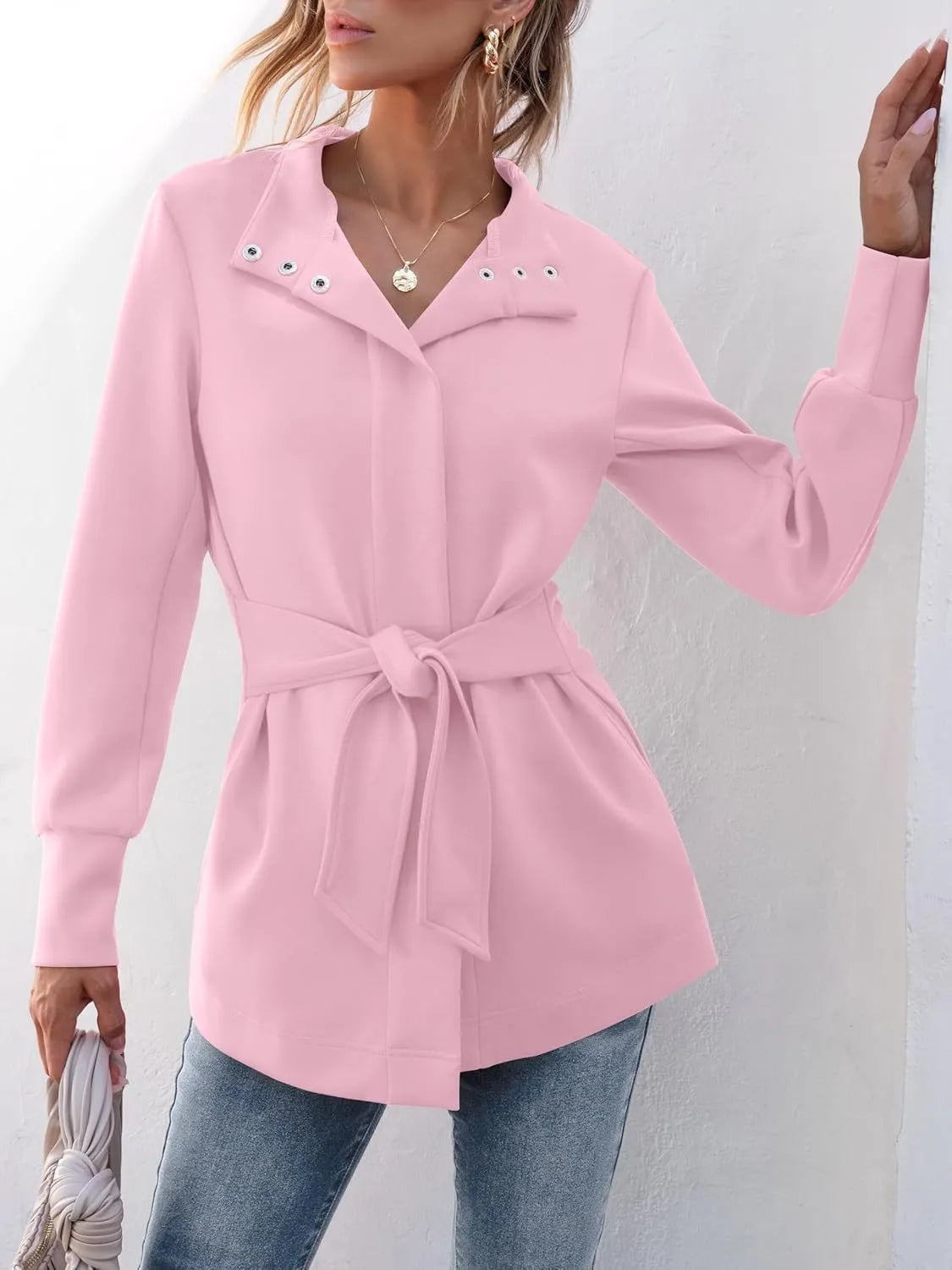 ✨WOMENS JACKET BELTED CASUAL WRAP TRENCH COAT BUTTON UP DRESSY OUTERWEAR WITH POCKETS