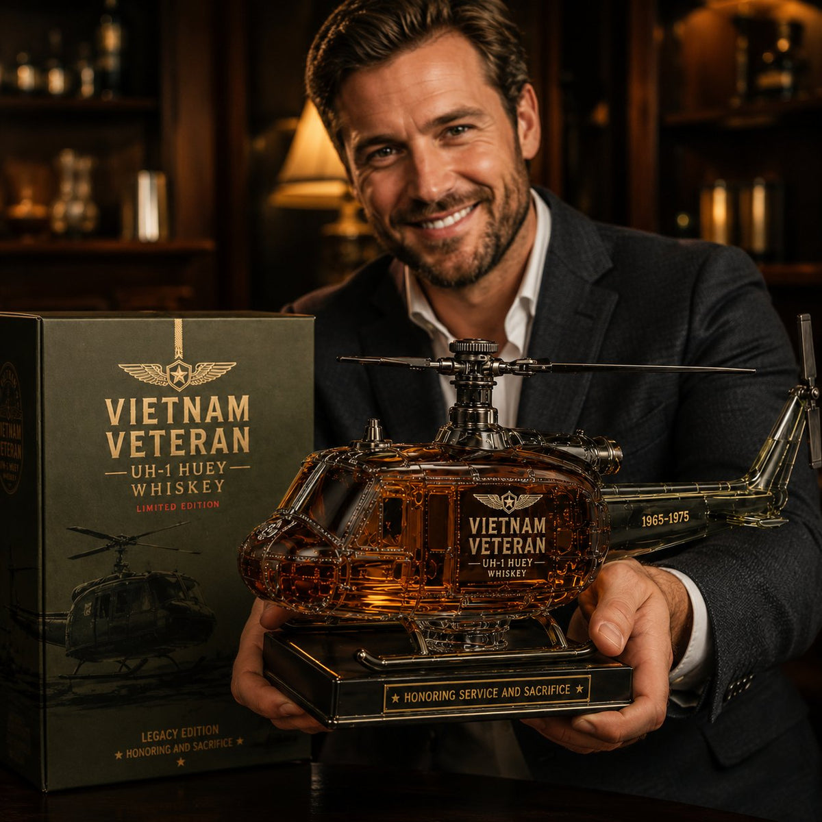 🔥 HOT SALE 🔥Vietnam Veteran UH-1 Huey Helicopter 1965-1975 Whiskey Bottle