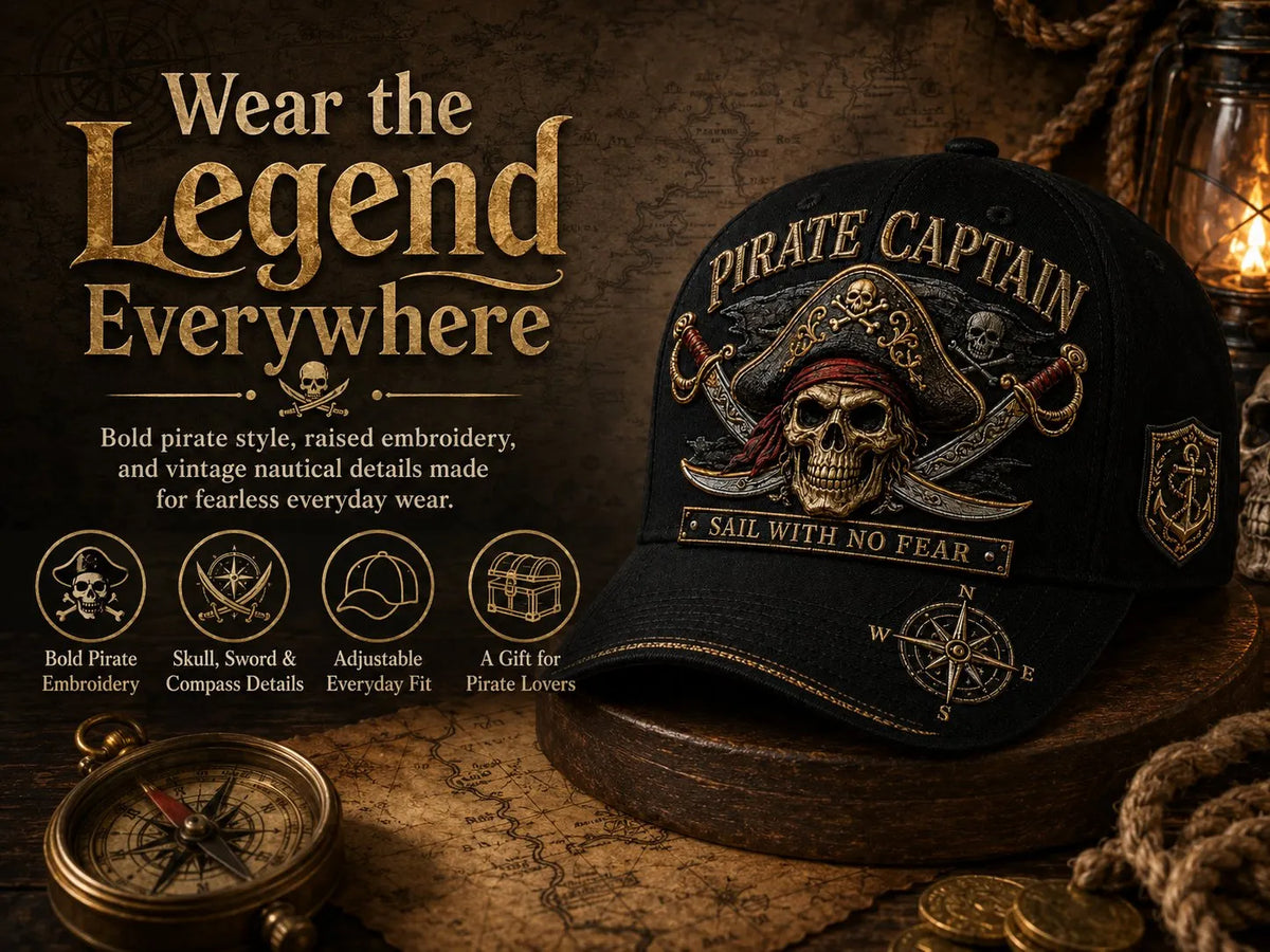 🏴‍☠️ Pirate Legend Embroidered Baseball Cap | Vintage Nautical Skull Adjustable Hat for Halloween, Travel & Everyday Wear