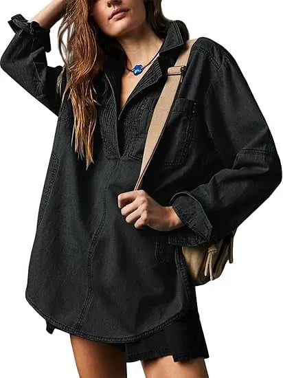 WOMEN'S V-NECK DENIM PULLOVER SHIRT (BUY 2 FREE SHIPPING)