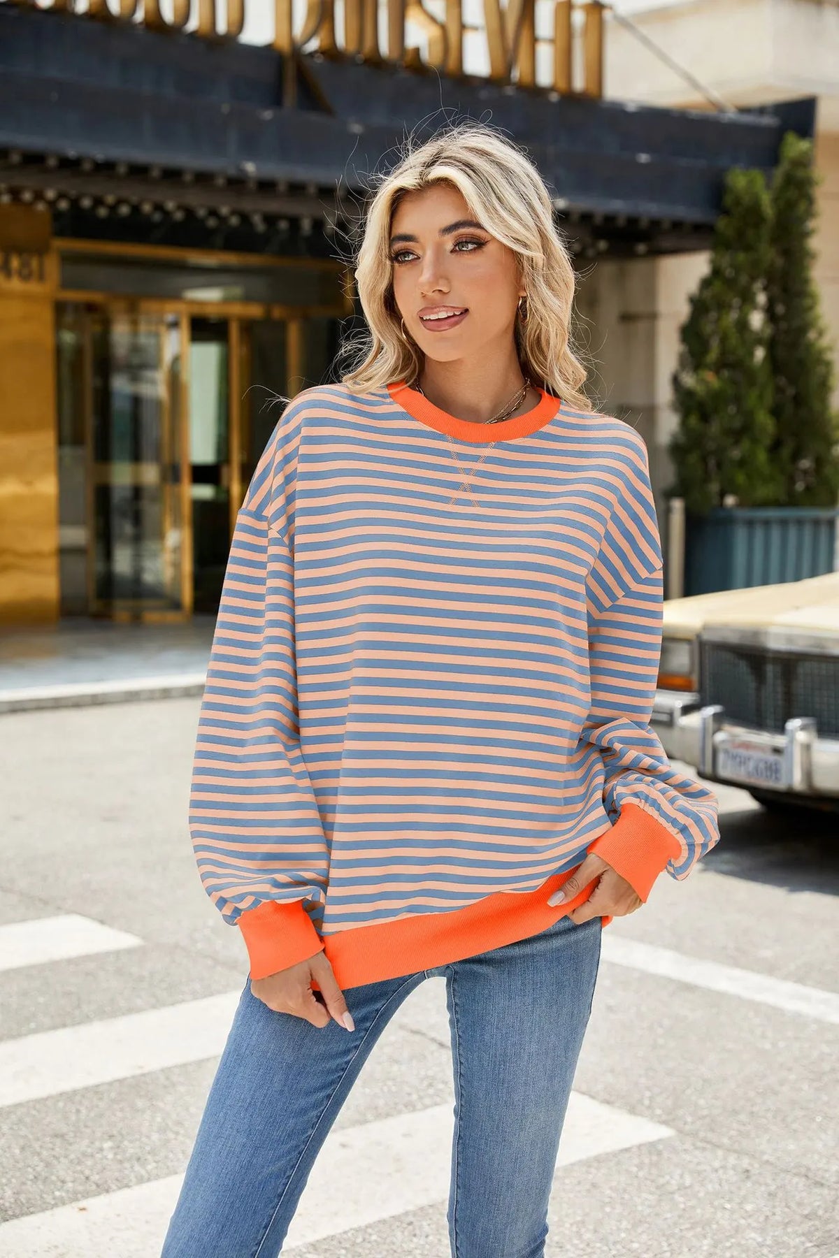 Women Striped Oversized Pullover Top Long Sleeve Shirt (Buy 2 Free Shipping)
