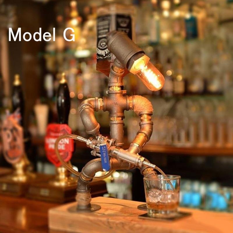 Iron pipe robot table lamp
