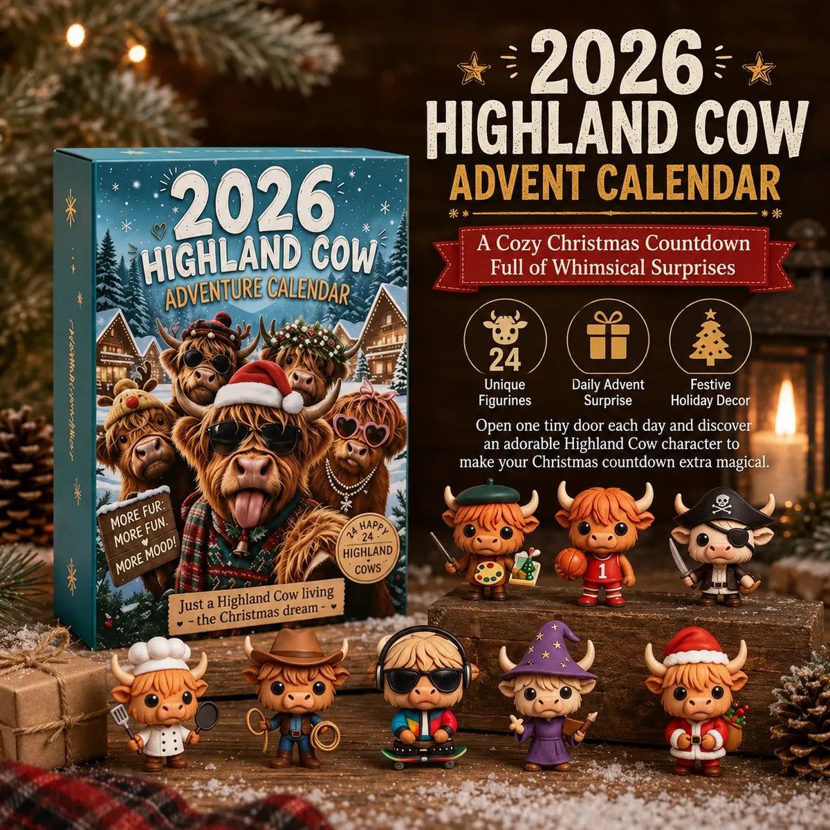 🎉49% OFF - 🐂🎁2026 Highland Cow Advent Calendar | Every Day Brings New Surprises(📦Buy 2 Free Shipping)
