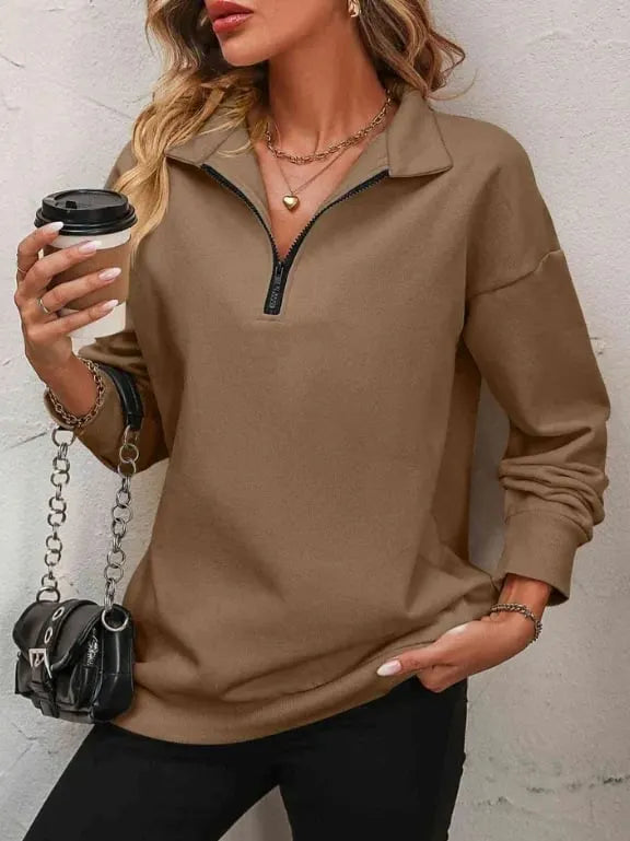 Womens Zip-Up Dropped Shoulder Sweatshirt