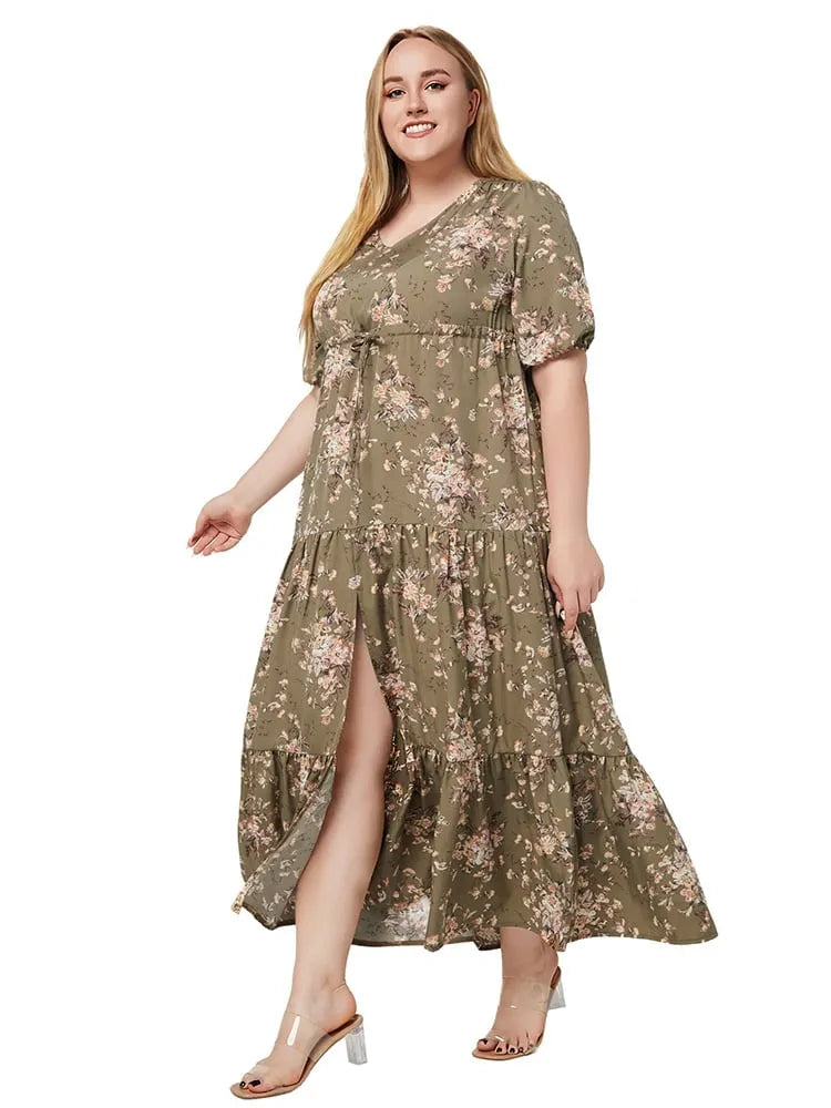 Boho V-neck print loose dress