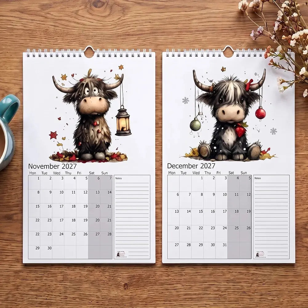 2027 Cute Highland Cow Wall Calendar 🐮 | Life Is Better With A Highland Cow ✨