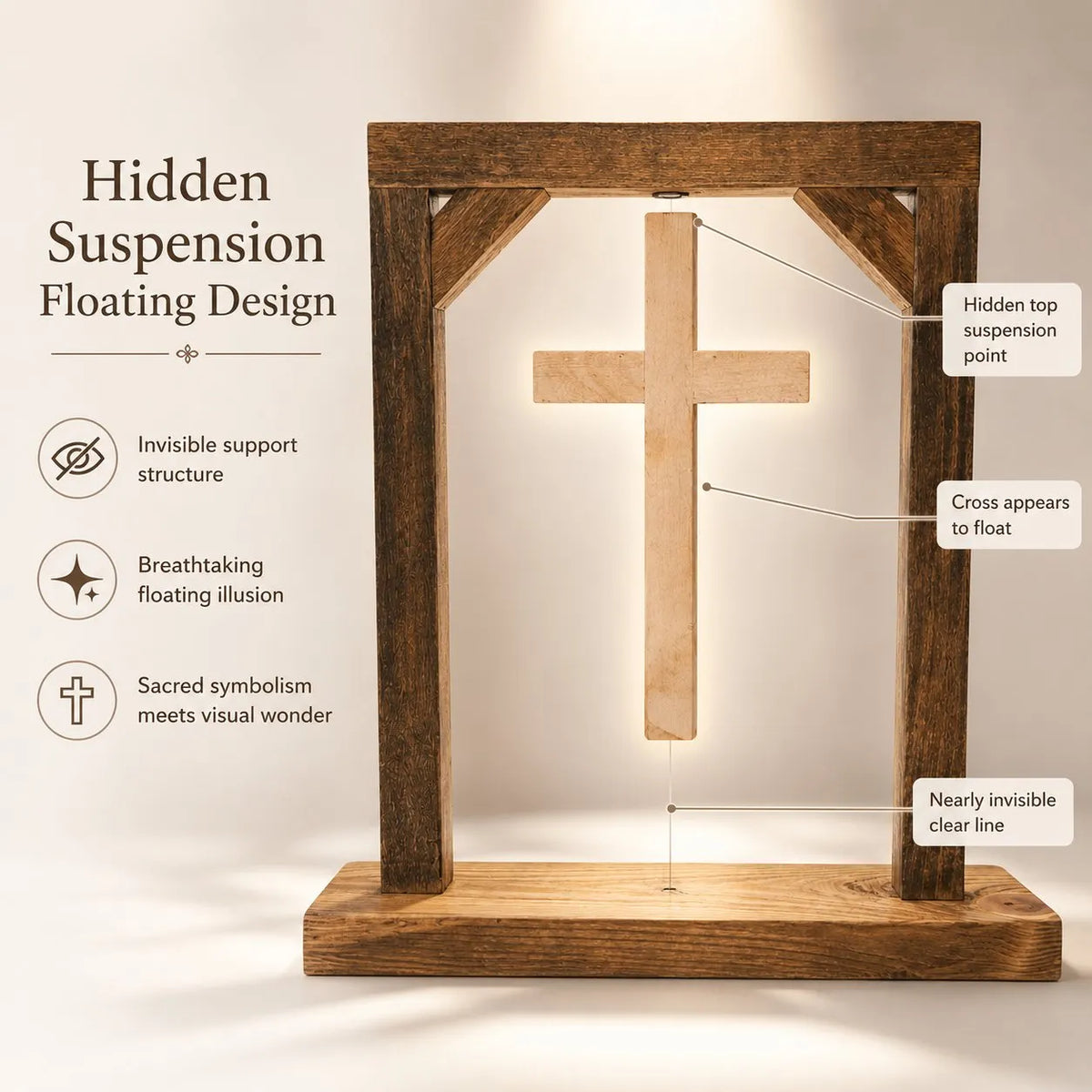 ✝️ Handmade Floating Wooden Cross Tabletop Decor
