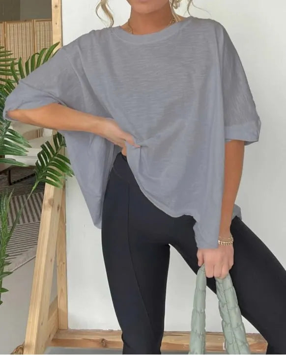 HOT SALE ROUND NECKLINE OVERSIZED MIDI LENGTH BOXY TEE